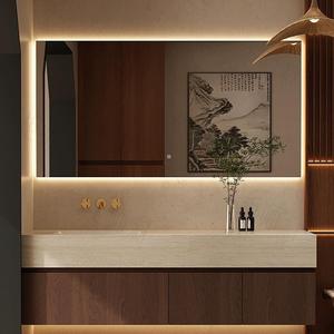 Ensemble de salle de bain mural moderne avec lavabo simple, meuble en <span class=keywords><strong>bois</strong></span> massif, idéal pour projets hôteliers, vasques et armoires <span class=keywords><strong>à</strong></span> <span class=keywords><strong>pharmacie</strong></span> inclus - Product Image 2