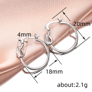Orecchini a Cerchio Opachi con Nodo per Donna, Semplici Orecchini a Cerchio Rotondi, Gioielli di Moda Quotidiana - Product Image 4