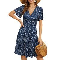 Robe midi décontractée à imprimé floral et col en V pour femme, nouvelle collection, vente en gros