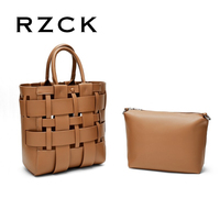 Tas Tangan Wanita RZCK 2025 Mewah Kapasitas Besar, Tas Belanja Portabel Modis Bahan PU dengan Desain Berlubang