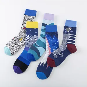 Bonypony – chaussettes en coton peigné unisexe pour hommes et femmes, motif coloré, amusant, décontracté, dessin animé, vente en gros