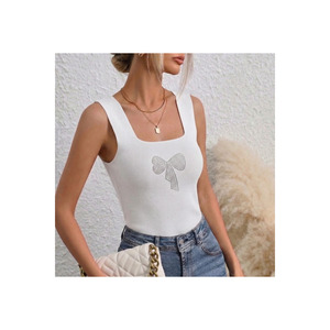 Débardeur blanc dos nu pour femme, col carré, tricot côtelé, tenue décontractée - Product Image 3