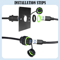 Câble de connexion USB 3.0 étanche IP68 à montage sur panneau, 5 Gbit/s, en cuivre, PA66, nylon, qualité industrielle, rallonge haute vitesse pour extérieur