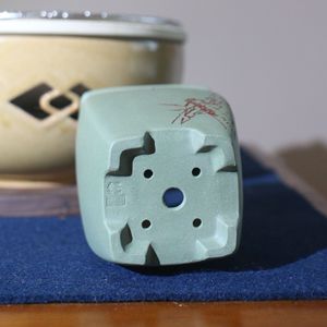 Maceta Cuadrada Hecha a Mano para Bonsái, Arcilla Verde, Estilo Zen Clásico, Macetas de Escritorio Su Bing - Product Image 4