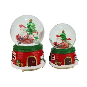 Globo de nieve de resina, decoración de árbol de Navidad, globo de nieve con luces y música