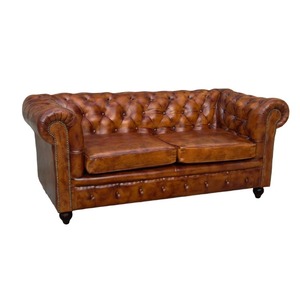 Vintage Style Chesterfield Two Seater Leather <b>Sofa</b> with Handcrafted Tufted Upholstery Solid Wood <b>Legs</b> <b>for</b> Living Room Decor - Product Image 1