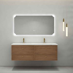 Wooden single sink wall mounted ceramic integrated basin with <b>mirror</b> face door bathroom cabinet - Product Image 6