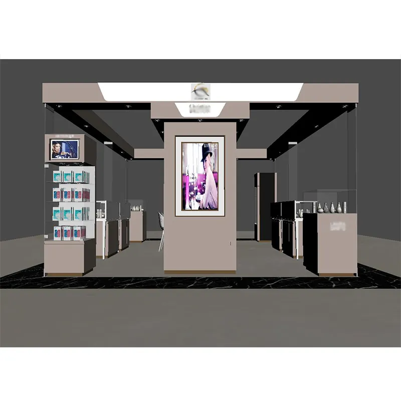 Modern Fashionable Custom Metal Makeup Mall Kiosk Showcase Skincare Cosmetics Glass Display Booth Kiosk Design