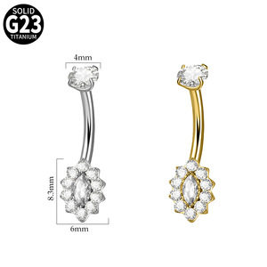 Bijou de piercing en titane G23, anneau de nombril hypoallergénique en titane avec zircon et pierre précieuse - Product Image 4
