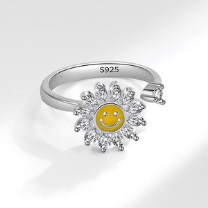 Anillos ajustables giratorios para la ansiedad con circonita marquise, de cobre, con girasol giratorio, joyería para aliviar el estrés para mujer - Product Image 4