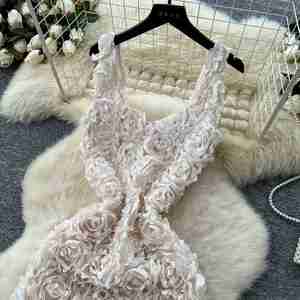 Vestido Midi Casual Tejido Estilo Romano para Mujer, Verano 2025, Corte Imperio, Encaje 3D, Ajustado al Cuerpo - Product Image 2