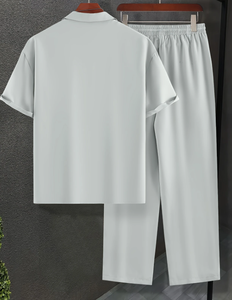 Özel logo erkekler's eşofman rahat gevşek artı boyutu kısa kollu düğme gömlek şort 2 adet Jogger takım rahat kısa erkekler için Set - Product Image 2