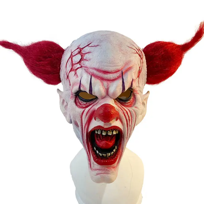 Halloween Verschrikkelijke Thriller Deinfluencer Clown Maskerade Verlichting Masker Met Rode Pruik