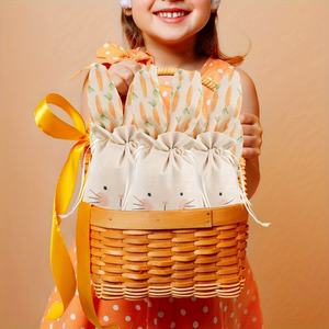 ถุงของขวัญผ้าลินินลายกระต่ายอีสเตอร์ พร้อมเชือกรูด หูกระต่าย ใส่ขนม ใส่เครื่องประดับ น่ารัก สำหรับงานปาร์ตี้ ของชำร่วยสำหรับเด็ก ขายส่ง - Product Image 2