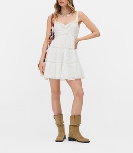 OEM abiti di lino Casual per le donne senza schienale di moda estiva in pizzo solido in cotone a vita alta vestito naturale - Product Image 1
