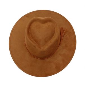 Sombrero Fedora de Ala Ancha con Borlas y Decoración de Corazón en Forma de Corona, de Ante Vegano con Estampado Láser Quemado, Novedad 2026 para Mujer - Product Image 1