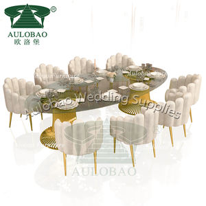 Tables et chaises d'événement en gros de jambe en laiton doré de luxe en verre - Product Image 4