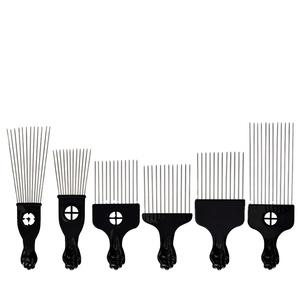 Pettine Afro Lungo in Metallo Nero per Salone, Strumento Professionale per Capelli Afro, Pettine per Olio e Styling per Uomini e Donne - Product Image 1