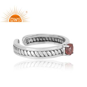 Anillo de Plata de Ley 925 Oxidada con Turmalina Rosa Engastada en Puntas, Anillo Ajustable de Plata, Proveedor de Joyería - Product Image 2