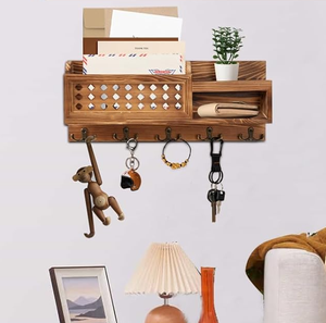 Lusso Logo personalizzato in legno flottante espositore portachiavi per auto posta organizzatore per montaggio a parete con ganci per ripiano - Product Image 3