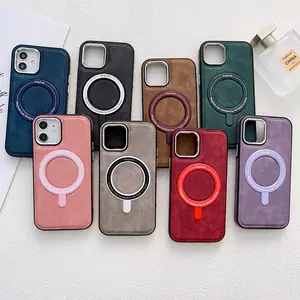 Iphone15 प्रोमैक्स त्वचा के लिए मल्टीकोर लक्जरी चमड़े के सेलफोन केस 14 13 12 के लिए चुंबकीय सर्कल वायरलेस चार्जिंग डिजाइन