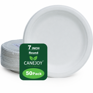CANEJOY 7 Inch Round Bagasse Eco-Friendly Biodegradable <b>Disposable</b> <b>Plates</b> 50 Pack Casual Party Tableware - Product Image 1