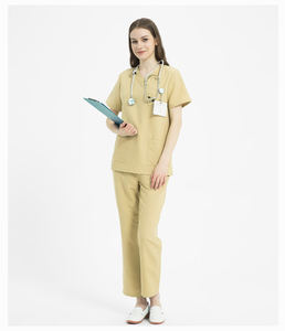Uniformes de Trabajo Duraderos y Resistentes <span class=keywords><strong>a</strong></span> la Decoloración con Cuello en V para Clínicas Estéticas y Residencias de Ancianos, Color Verde Caqui Fresco - Product Image 5