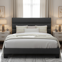 Cadre de lit King-Size moderne beige intelligent pour la maison avec sommier rembourré, sommier à lattes en bois et tête de lit – Garantie 1 an
