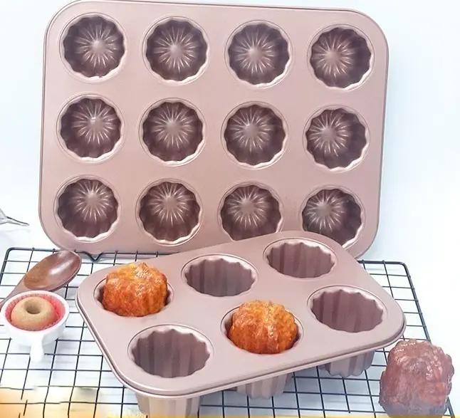 Canele Mold Cake Pan 12-Cavity Non-Stick Cannele Muffin Bakeware Cupcake Pan for Oven Baking