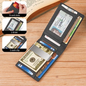 For Boshiho Factory Men's Bifold <b>Wallet</b> Cowhide Leather RFID Card <b>Holder</b> with Money Clip Short Open Closure & Anti-Theft Feature - Product Image 2