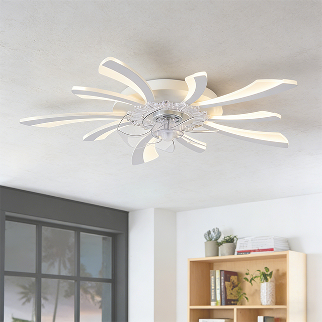Modern DC Motor LED Energy Saving Metal Ceiling Fan Light 5 Blades Low Noise Remote Control Low Profile Dimmable Warehouse