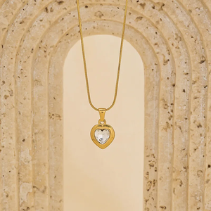 Stylish 18K <b>Gold</b> Plated 304 Stainless Steel Vacuum Zircon Heart Shaped <b>Snake</b> <b>Chain</b> Pendant <b>Necklace</b> for Trendy Women Jewelry - Product Image 2