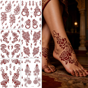 Autocollants de <span class=keywords><strong>tatouage</strong></span> temporaire de haute qualité, motif floral mandala sexy en dentelle marron mystérieux - Product Image 5