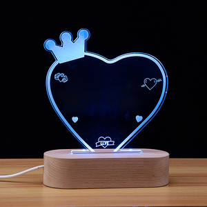 Hot bán 7 màu đèn khô <span class=keywords><strong>x</strong></span>óa bảng Acrylic LED gỗ sồi cơ sở 3D Máy tính để bàn Lưu ý Memo ánh sáng ban đêm - Product Image 2