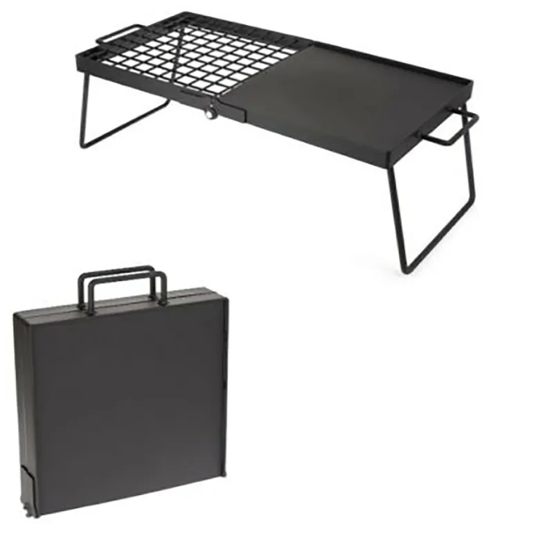 Outdoor camping barbecue rack folding barbecue rack portable design multifunctional iron pan grill net double one design