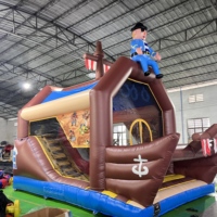 Castillo Inflable Barato, Combo de Tobogán y Brincolín con Forma de Barco Pirata, con Juego de Lanzamiento de Pelotas