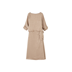 Demana Elegant Satin Dress Women Spring Autumn Three Quarter Sleeve Fitted Waist Wrap Midi Skirt - Product Image 4