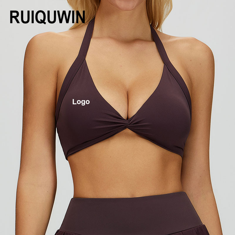 RUIQUWIN New Style 2026 Women's High Support Push Up Sports Bra Sexy Naked Feel Halter Tight Backless Yoga Running Fitness Bra