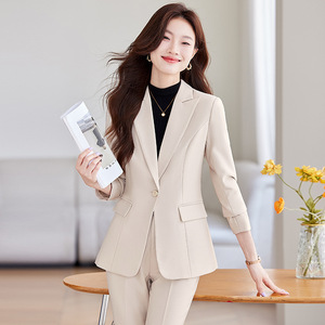 Women's Suit <b>Set</b> Polyester <b>Blazer</b> With Side Slits Office Lady Autumn Anti-Wrinkle Formal Work Clothes - Product Image 4