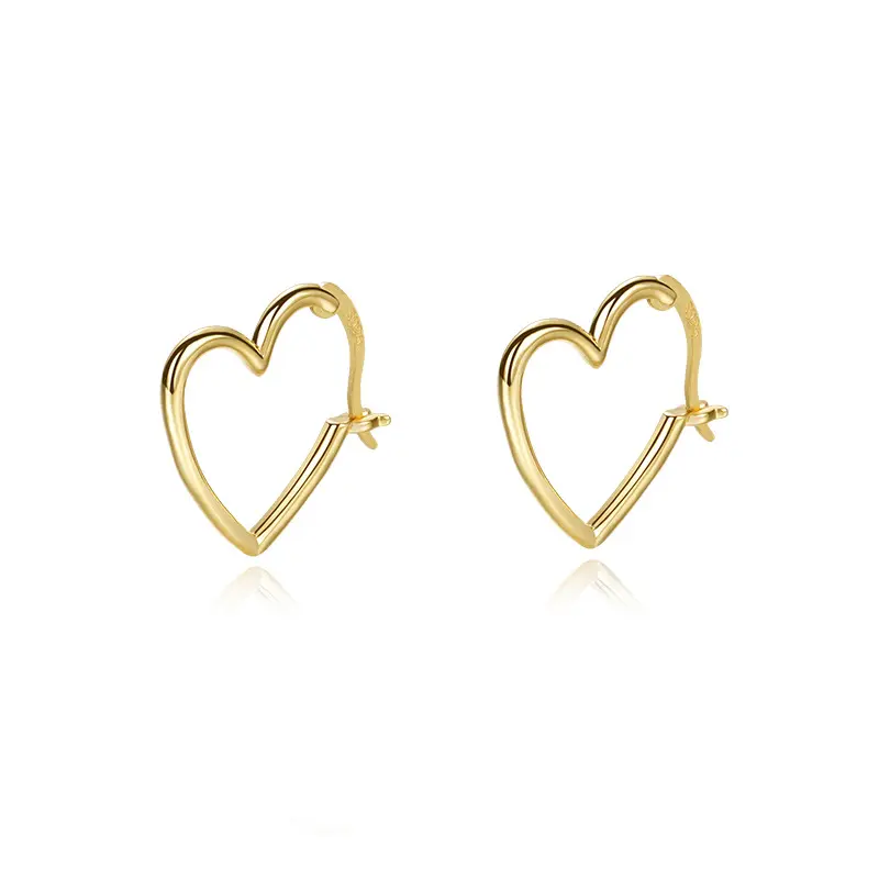 Trendy 18k gold plated love geometric hollow 925 sterling silver heart earrings stud