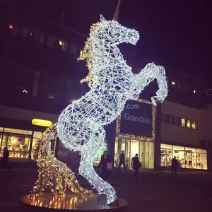 Наружная 3D Светодиодная подсветка, Проволочная рама, лошади, украшения, единорог, животные для коммерческих рождественских зимних дисплеев