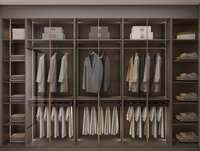 Système de dressing en bois plaqué de luxe avec portes vitrées et aménagement personnalisé disponible pour les maisons haut de gamme, les villas et les suites d'hôtel