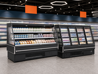 Réfrigérateur ouvert multi-étages avec rideau de nuit, réfrigérant R290, pour l'affichage de boissons en magasin de proximité