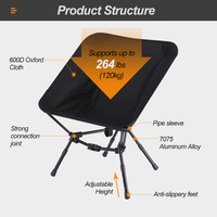 Chaise de camping pliable compacte moderne en alliage d'aluminium ultraléger personnalisée pour la randonnée en plein air