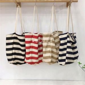 Sac fourre-tout en toile personnalisable avec motif rayé, sac à bandoulière en coton réutilisable, sac de shopping tissé, logo personnalisé, idéal pour les voyages et les cadeaux - Product Image 1