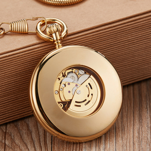 Reloj de bolsillo mecánico vintage con esqueleto dorado, números romanos, de cuerda manual, con cadena, para hombre, regalo de colección. - Product Image 2