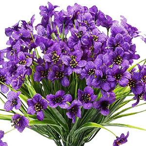 6 paquetes de flores artificiales violetas resistentes a los rayos UV, ramo floral falso impermeable, decoración para el hogar, jardín interior y exterior - Product Image 6