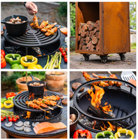 Table de barbecue extérieure en acier Corten avec foyer et gril