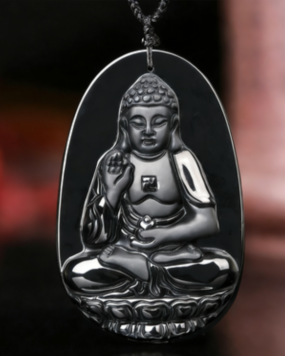 Amitabha blanc immaculé avec chaîne de perles MC14