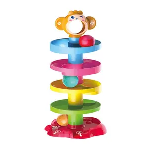 Mainan bola jatuh dan Gulung 5 lapis, mainan menara berputar monyet untuk kegiatan pendidikan balita